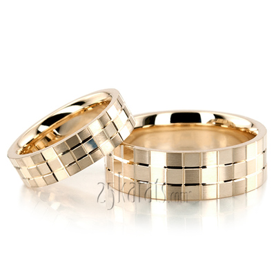Square Cut Carved Design Wedding Ring Set