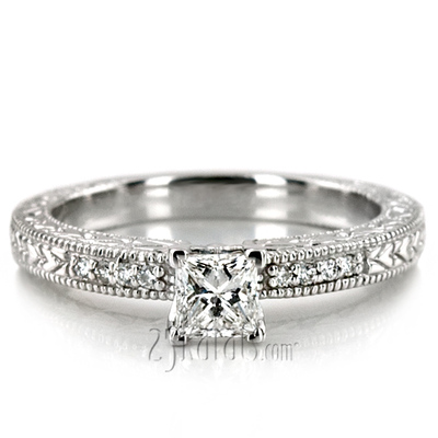 Pave Set Antique Diamond Bridal Ring (0.06 ct.tw.)