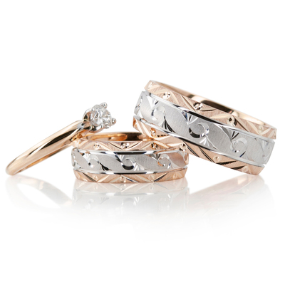 Fine Grooved Fancy Designer Wedding Ring Set