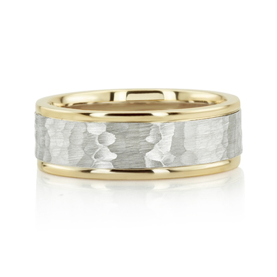 Two-Color Hammered Basic Design Wedding Band