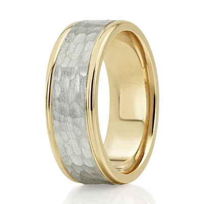 Two-Color Hammered Basic Design Wedding Band