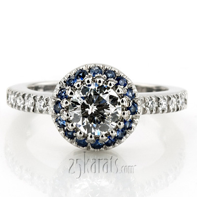Classic Halo Engagement Ring With Sapphire And Diamond Accent Stones