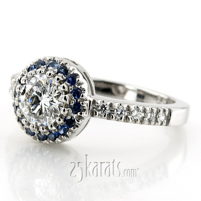 Classic Halo Engagement Ring With Sapphire And Diamond Accent Stones