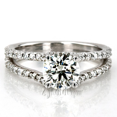 Micro Pave Set Split Shank Diamond Engagement Ring 