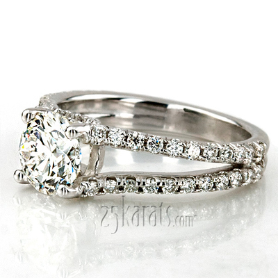 Micro Pave Set Split Shank Diamond Engagement Ring 