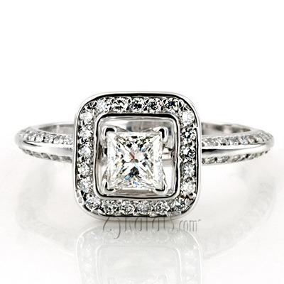 Knife Edge Square Center Halo Diamond Engagement Ring