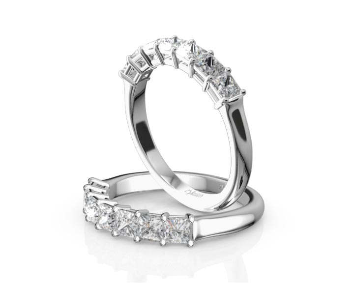 Seven Stone Princess Cut Basket Setting Woman Ring (1 ct. tw.) 360° view