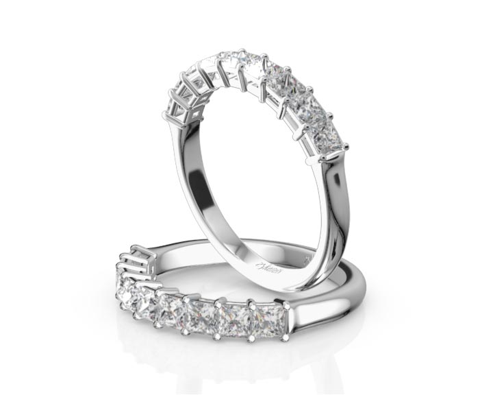 9 Stone Princess Cut Basket Setting Woman Ring (1 ct. tw.) 360° view