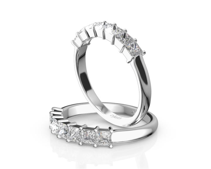 Classic 7-Stone Princess Cut Closed Basket Setting Woman Anniversary Ring (3/4 ct. tw.) 360° view