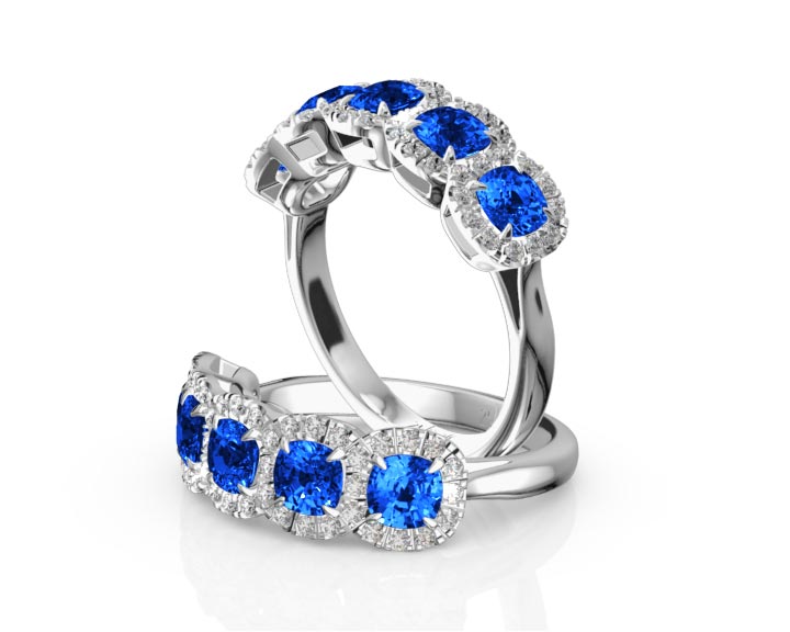 Pave Set Cushion Sapphire Fancy Anniversary Ring (3.25ct. tw.) 360° view