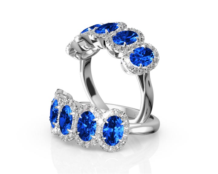Micro Pave Set Diamond and Oval Sapphire Anniversary Band (1/2 ct. tw. Diamonds) 360° view