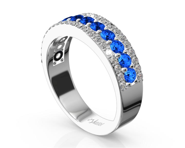 Diamond Cut Sapphire and Brilliant Diamond Anniversary Band (1/2 ct. tw.) 360° view