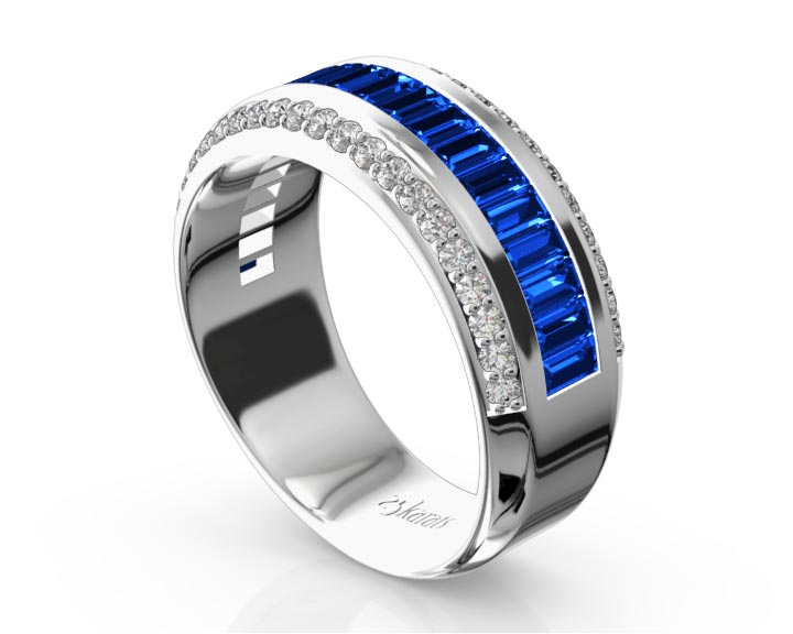 Blue Sapphire and Diamond Woman Anniversary Ring (1/2 ct. tw. Diamonds) 360° view