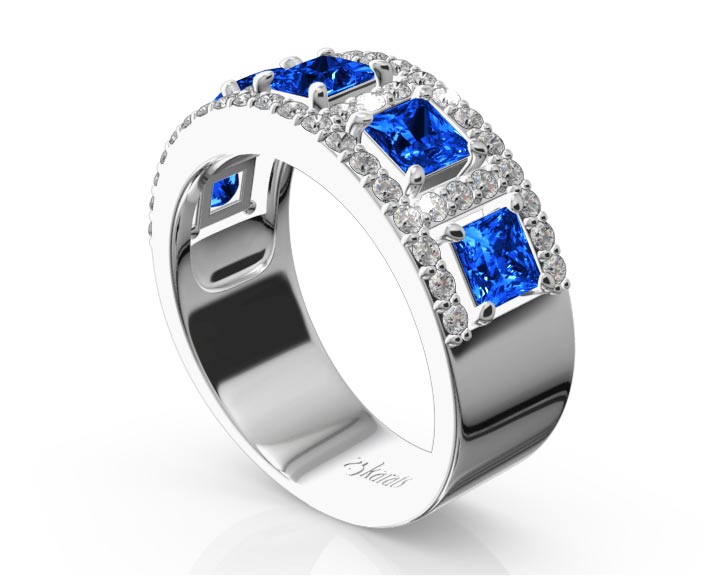 Princess Cut Sapphire and Diamond Anniversary Band 360° view