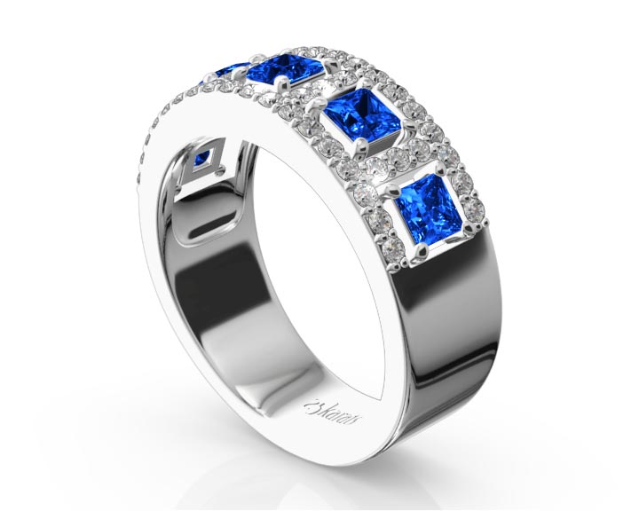 Princess Cut Sapphire and Diamond Anniversary Band 1 360° view