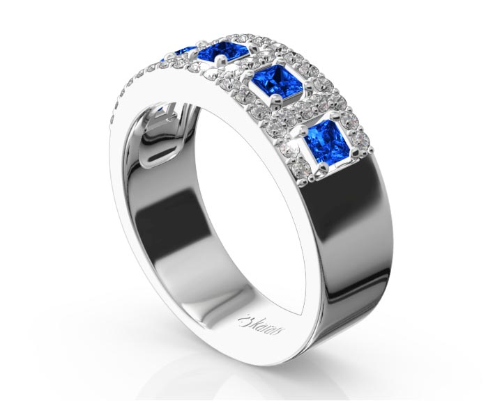 Princess Cut Sapphire and Diamond Anniversary Band 360° view