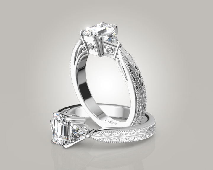 Antique Design Three Stone Diamond Engagement Ring (1/2 ct. tw.) 360° view