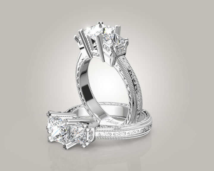 Antique Affection Engraved Diamond Engagement Ring (3/4+ ct. tw.) 360° view