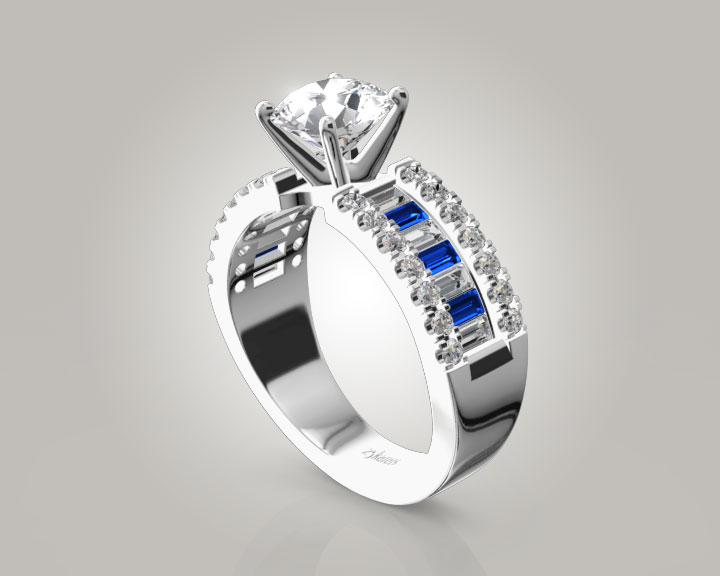 Engagement Ring With Sapphire And Diamond Baguettes (1.25 ct. tw.) 360° view