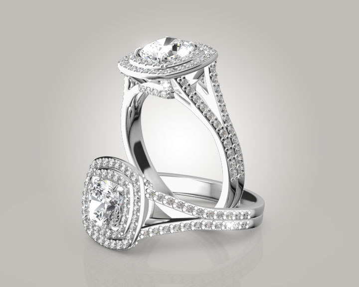 Double Halo Micro Pave Set Diamond Engagement Ring (5/8 ct. tw.) 360° view