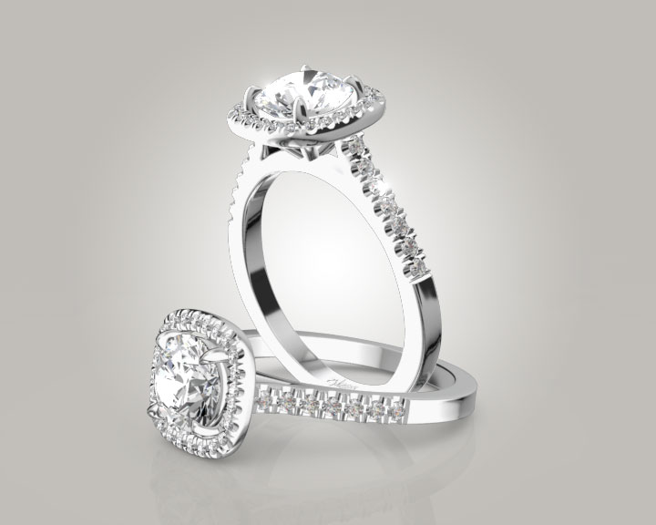 Hand Forged Cushion Halo Engagement Ring (1/3 ct. tw.) 360° view