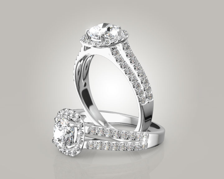 Scalloped Duo Shank Micro Pave Diamond Engagement Ring (1/2 ct. tw.) 360° view