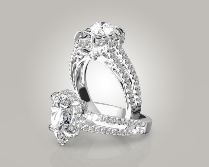 Pear Shape Halo Antique Scroll Engagement Ring (5/8 ct. tw.) 360° view