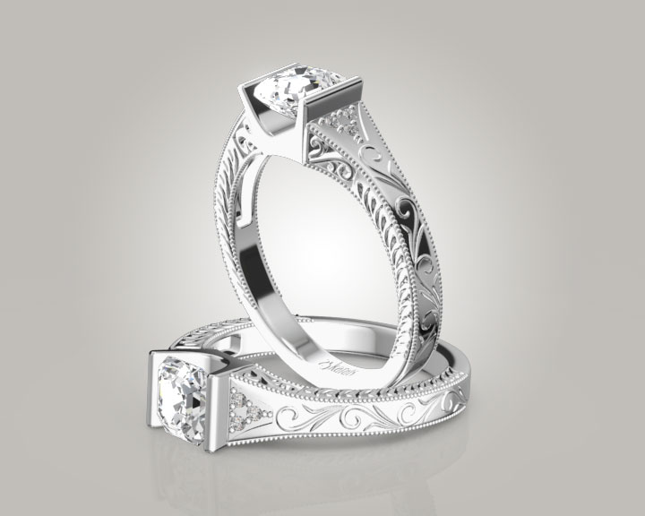 Tension Set Antique Design Engagement Ring (0.03ct. tw.) 360° view