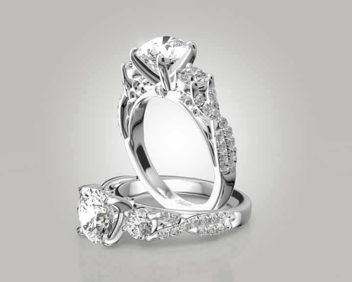 Twist Shank Three Stone Diamond Engagement Ring (1.00 ct. tw.) 360° view