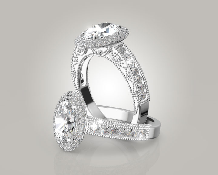 Oval Antique Design Diamond Engagement Ring (3/4 ct. tw.) 360° view