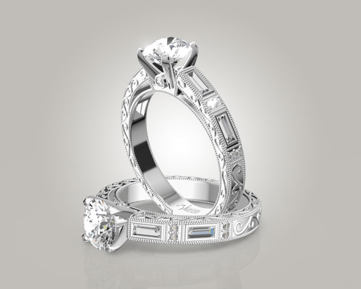 Nostalgic Engraving Design Engagement Ring (1/2 ct. tw.)  360° view
