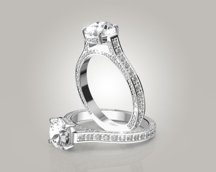 Bright Cut Pave Set Diamond Engagement Ring (7/8 ct. tw.) 360° view