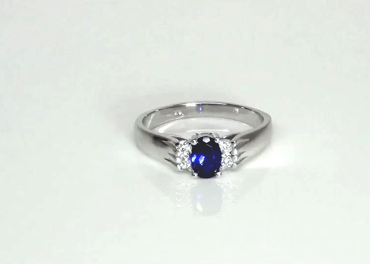 Diamond & Oval Sapphire Ring (0.12 ct. tw.) 360° view