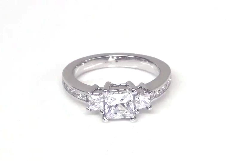 Three Stone Princess Diamond Engagement Ring (1.80 t.c.w.) 360° view