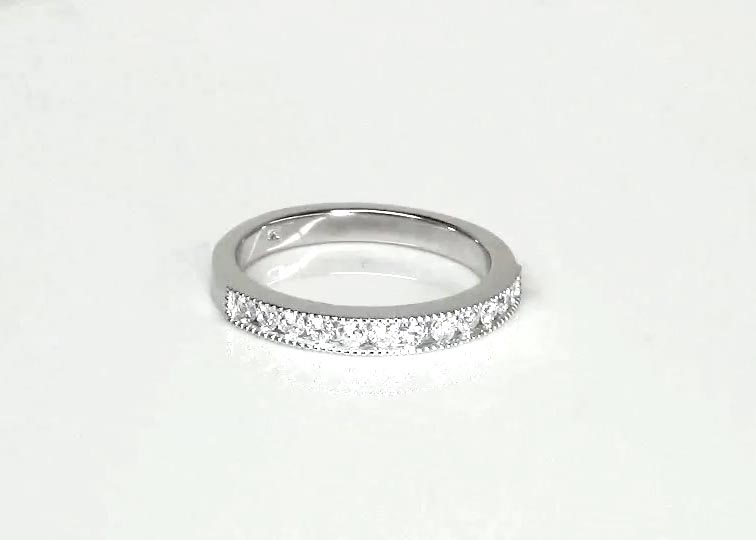 Round Cut Channel Set Milgrain Edge Diamond Bridal Ring (0.60 t.c.w.) 360° view
