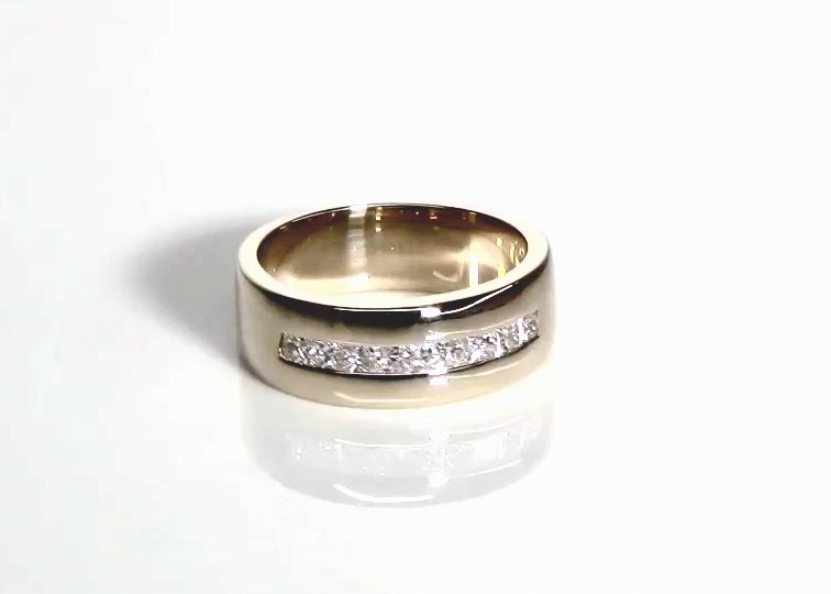 0.63 ct. Princess Cut Channel Set Diamond Man Ring 360° view