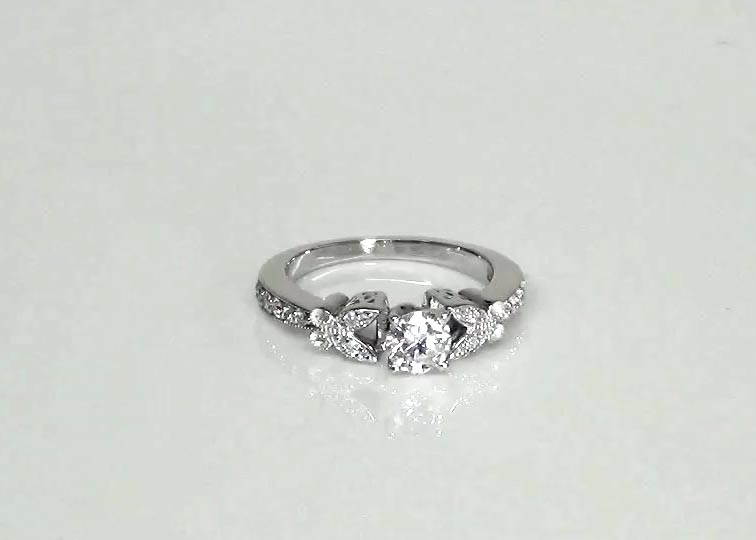 Pave Set Mill Grained Edge Engagement  Ring (0.16 ct. tw.) 360° view