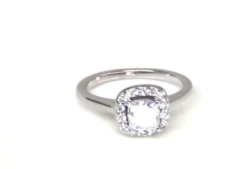 Cushion Center Halo Style Bead Set Engagement Ring (1/5 ct. tw.) 360° view