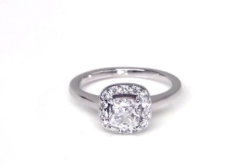 Cushion Center Halo Style Bead set Engagement Ring (1/5 ct. tw.) 360° view