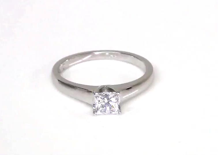 V Tip Prong Square Center Solitaire Engagement Ring 360° view