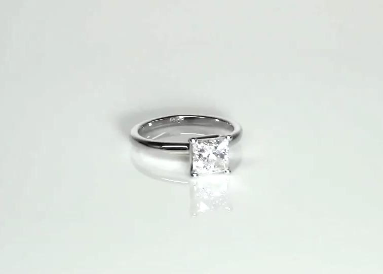 Princess Center Designer 4 Prong Solitaire Engagement Ring 360° view